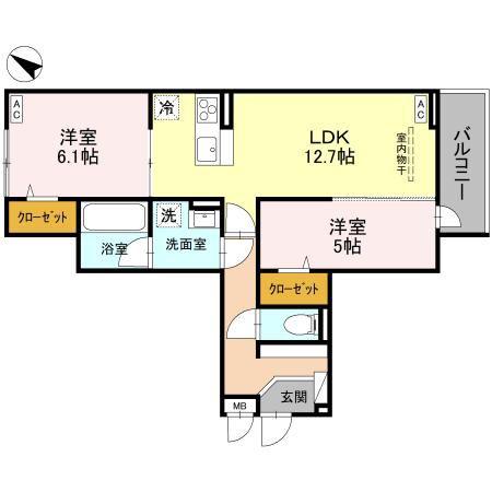 クレール・メゾン(2LDK/2階)の間取り写真