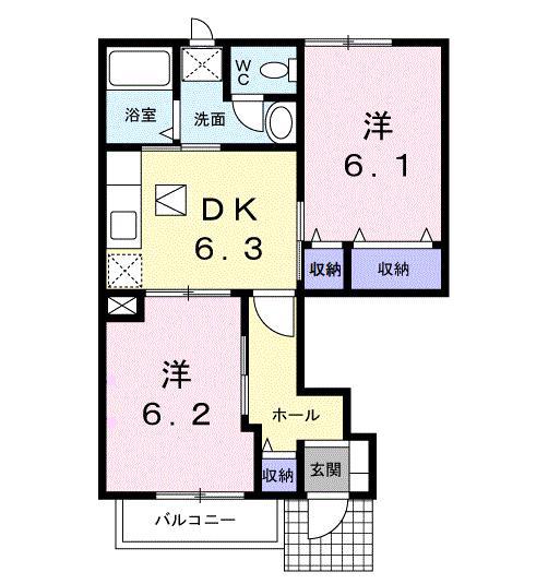 ファミール・鶴市A(2DK/1階)の間取り写真