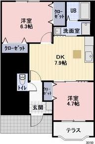 マウルール(2DK/1階)の間取り写真