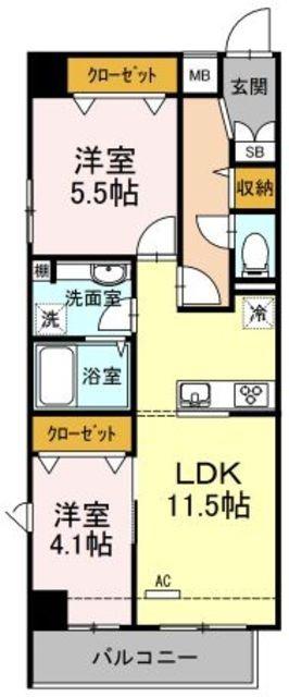 PLUMERIA(2LDK/1階)の間取り写真