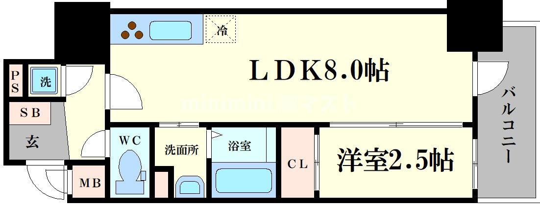 エスリードレジデンス本町パークフロント(1LDK/15階)の間取り写真