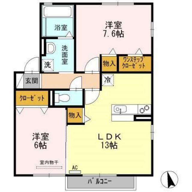 アッパルタメント ディ ソーレ A(2LDK/2階)の間取り写真