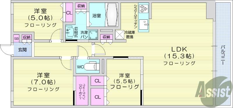 レーベン小鶴新田THE ONE(3LDK/7階)の間取り写真