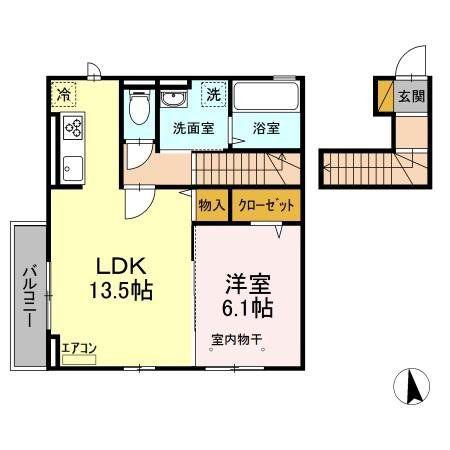 D-ROOMゆりのき台(1LDK/2階)の間取り写真