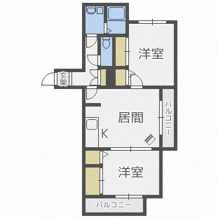 カーム北6条(2LDK/3階)の間取り写真