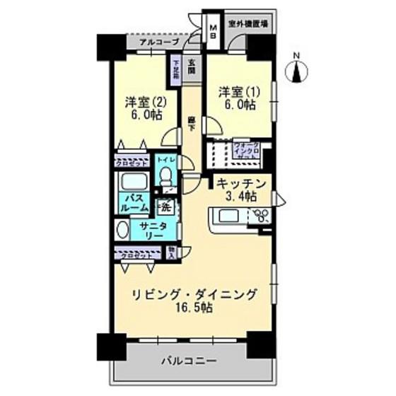アルファスマート西川緑道公園(2LDK/12階)の間取り写真