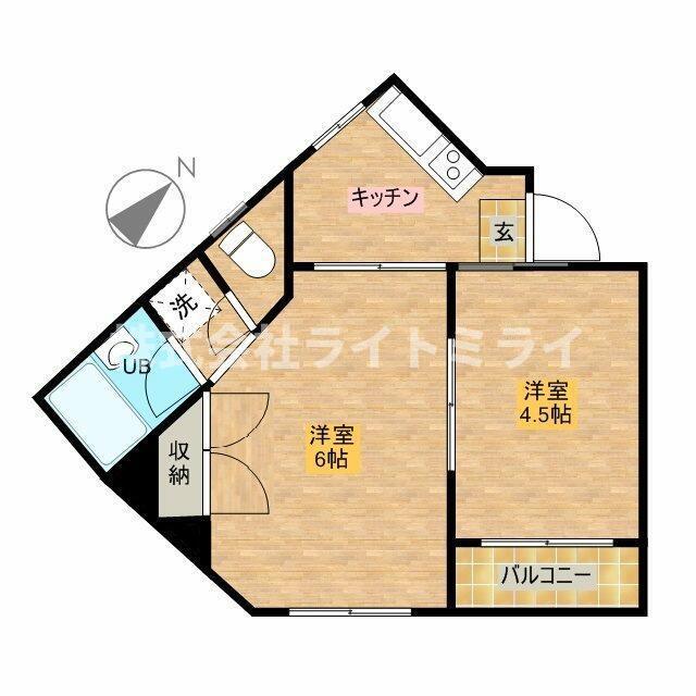 ヴィレッジ高松(2K/2階)の間取り写真