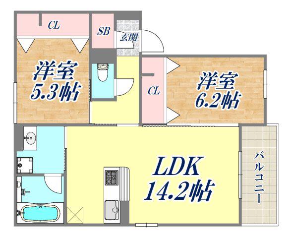 T´Sコート中通(2LDK/2階)の間取り写真