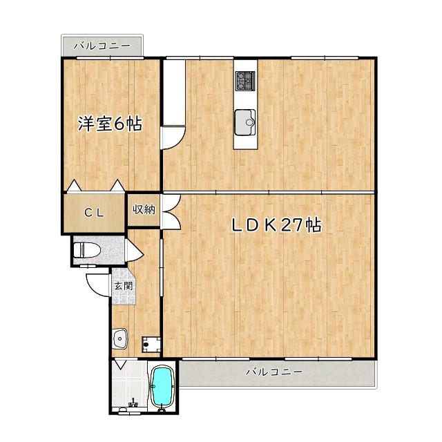 泉北原山台団地 1棟(2LDK/5階)の間取り写真