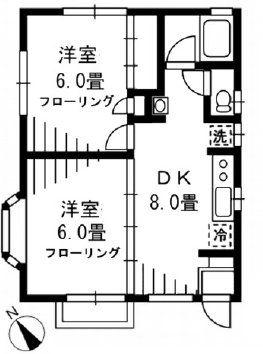 ヒルズK(2DK/1階)の間取り写真