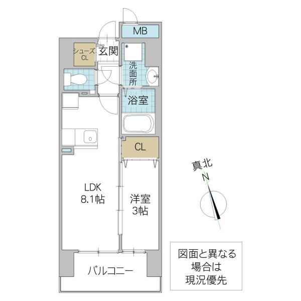 クレアグレイス水戸南町(1LDK/12階)の間取り写真