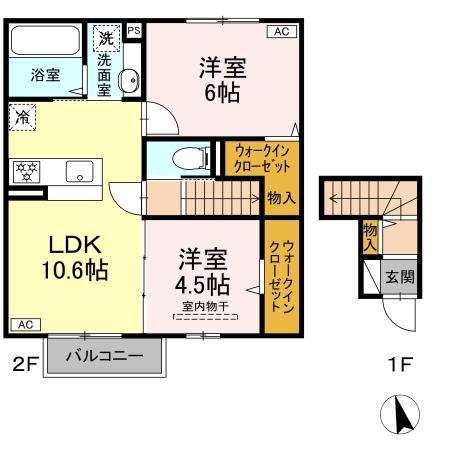 トリシア エンテレイア(2LDK/2階)の間取り写真