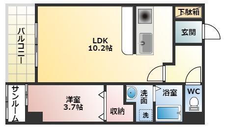AMAYER TROIS(1LDK/3階)の間取り写真