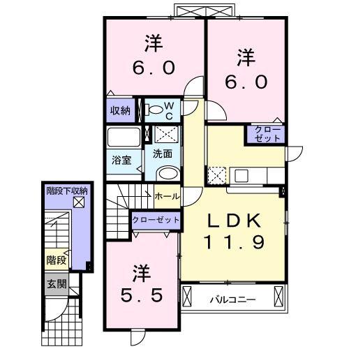 ヴェルソレイユA(3LDK/2階)の間取り写真