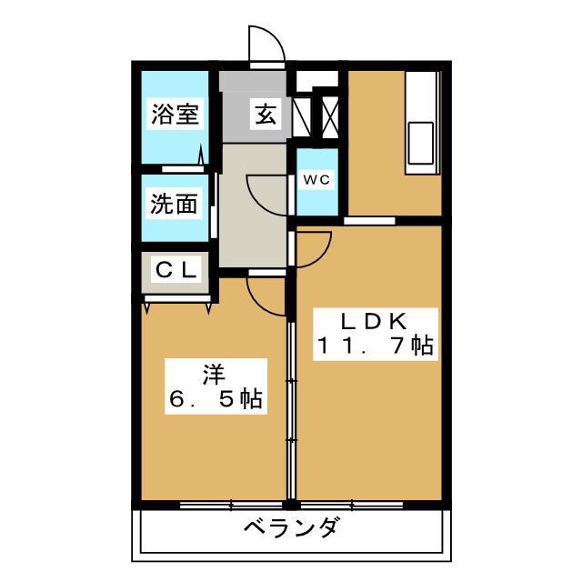 スカイヒルズ柳島(1LDK/2階)の間取り写真