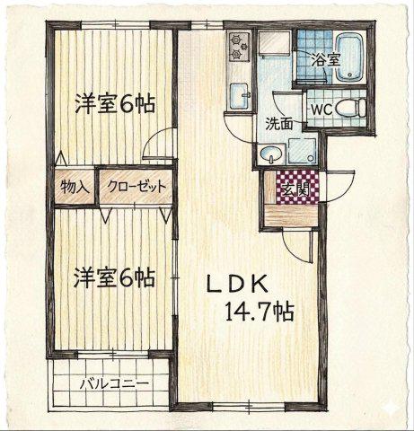 リーフリットII(2LDK/2階)の間取り写真