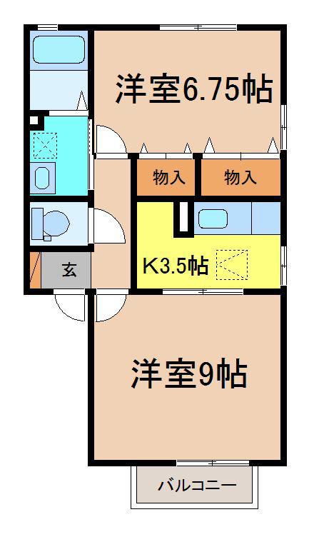 グレース伊勢宮(2K/1階)の間取り写真