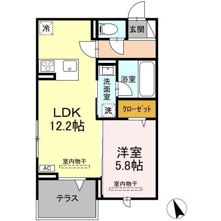 TORISIA売市(1LDK/1階)の間取り写真