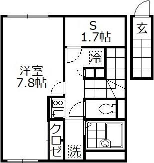 ラトゥール桜丘(1SK/2階)の間取り写真