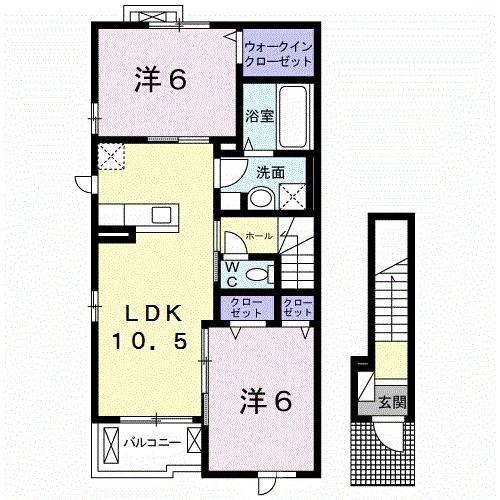プロムナードD(2LDK/2階)の間取り写真