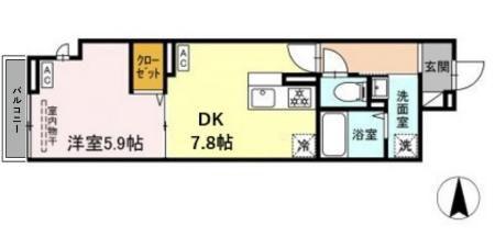 ルリアン千住緑町(1DK/2階)の間取り写真