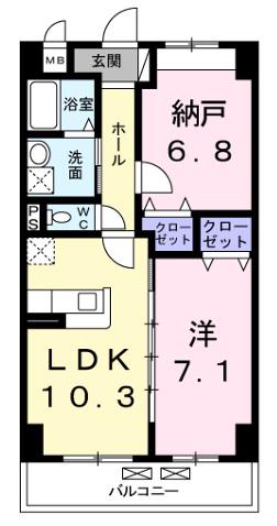 コスモ 高安(2LDK/6階)の間取り写真