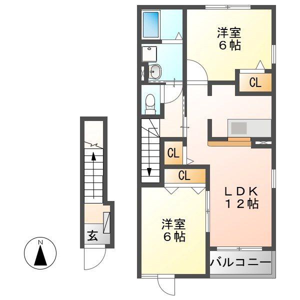 ブリーズ ヒル(2LDK/2階)の間取り写真