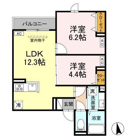 グラナーデ弥生町(2LDK/3階)の間取り写真