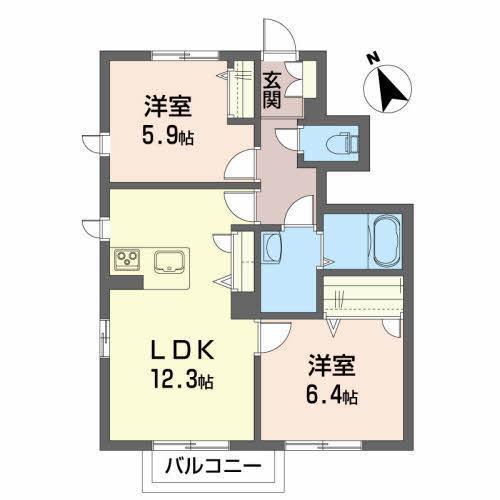 プロヌーブ八橋(2LDK/1階)の間取り写真