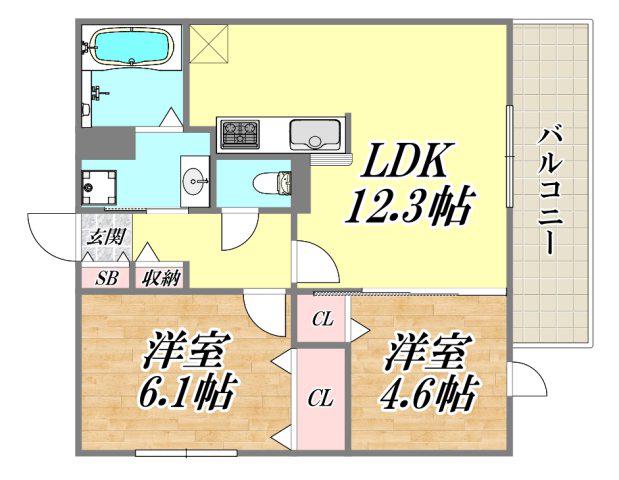 SERENDIPITY武庫之荘(2LDK/2階)の間取り写真