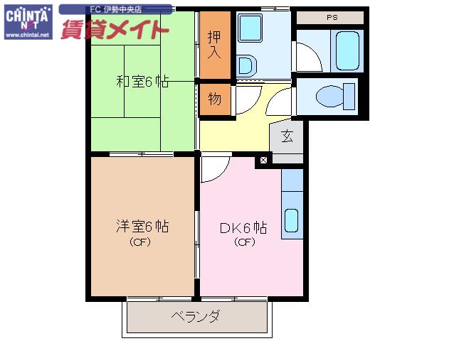サンフォレストB(2DK/2階)の間取り写真