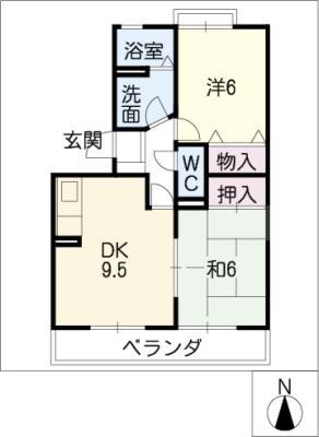 ピースフルゆうII(2DK/2階)の間取り写真