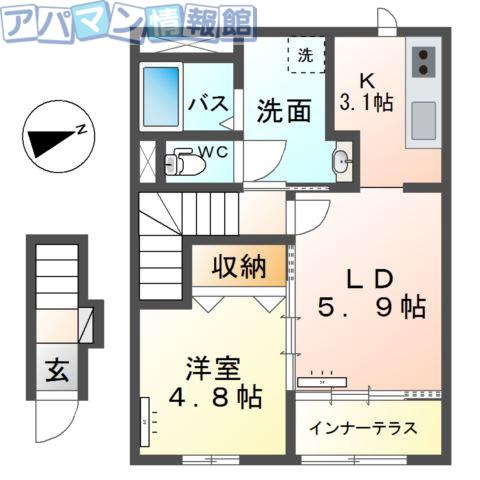 ノワレーヴ(1LDK/2階)の間取り写真