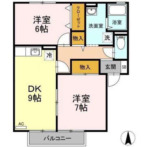 リトルバード横井A棟(2DK/2階)の間取り写真