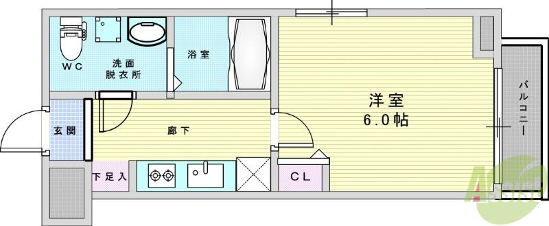 グランドロアール上新庄(1K/4階)の間取り写真