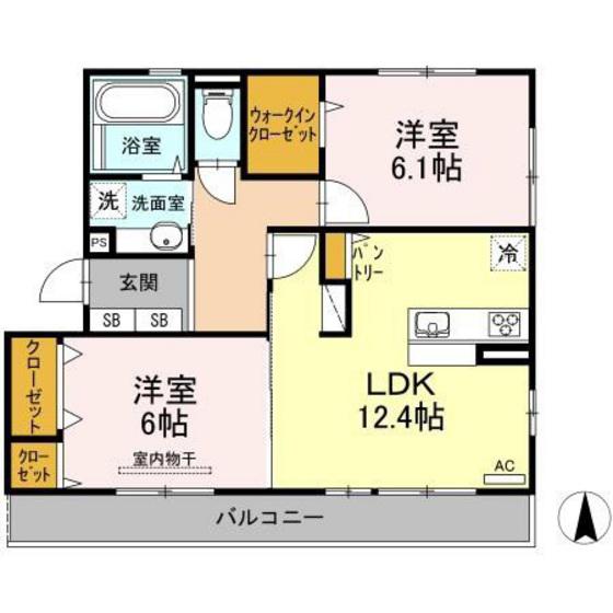 ボヌールエール(2LDK/2階)の間取り写真