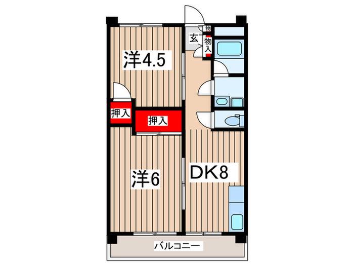 ビレッジハウス柳崎 1号棟(2DK/6階)の間取り写真