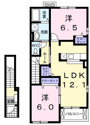 プラシード・ユダII(2LDK/2階)の間取り写真