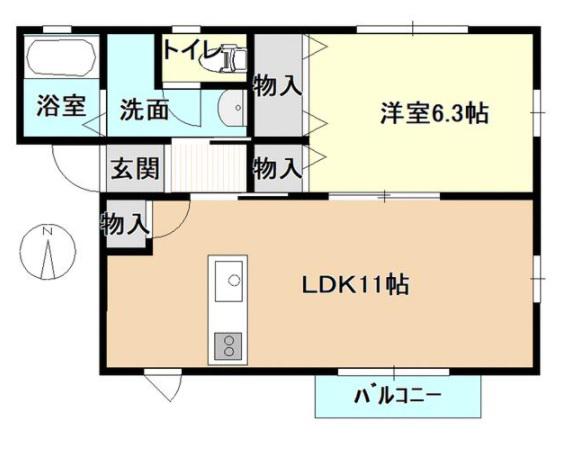 サウスヒルズA(1LDK/2階)の間取り写真