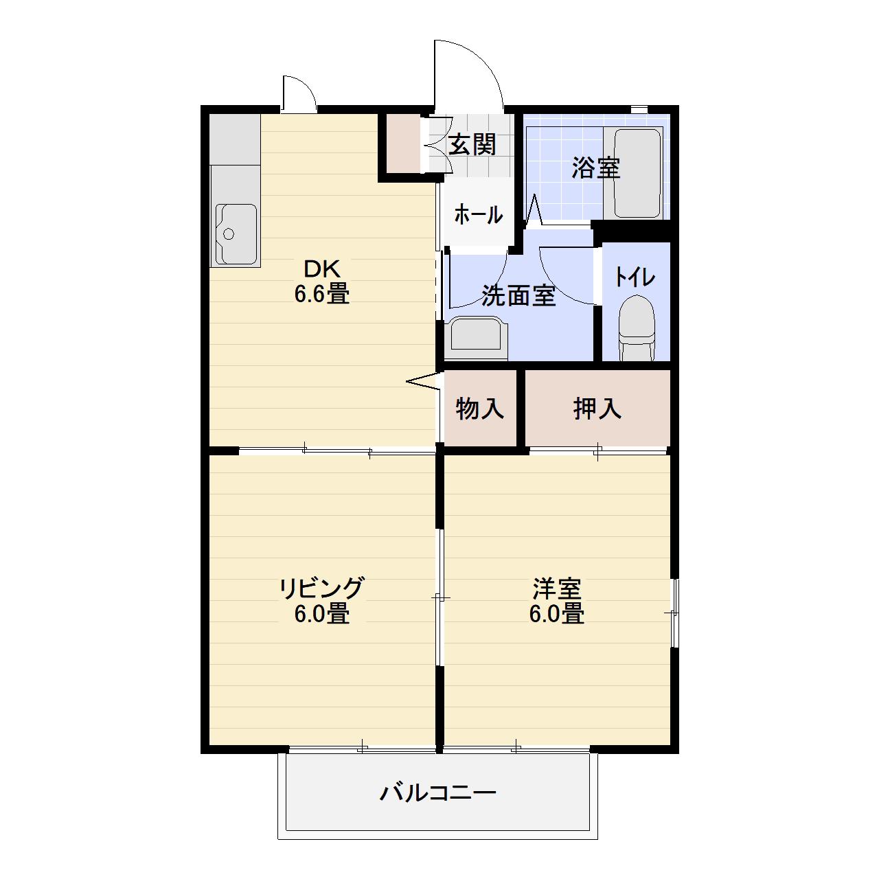 ヒルトップ志朋A棟(1LDK/2階)の間取り写真