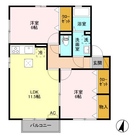 プレアデス 102(2LDK/1階)の間取り写真