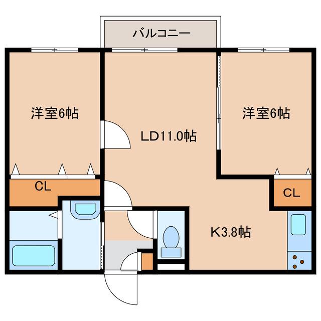 ミキパレス(2LDK/4階)の間取り写真