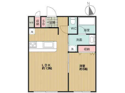 ハウゼ高萩(1LDK/1階)の間取り写真