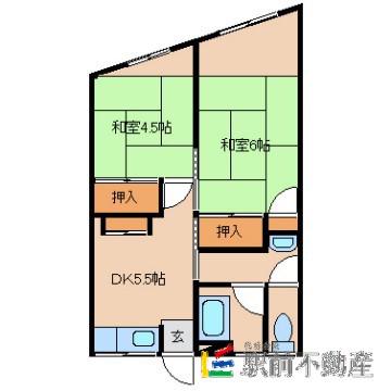 朝日屋アパート(2DK/2階)の間取り写真
