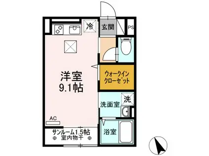 カーサ シエロ(ワンルーム/1階)の間取り写真