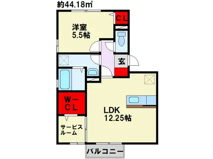 アルティスタ D棟(1LDK/1階)の間取り写真