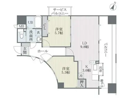 チェントロ・ジャルディーノ(2LDK/13階)の間取り写真