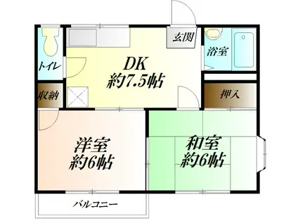 ロータスフラット(2DK/2階)の間取り写真