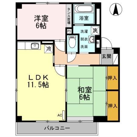 レインボーガーデンD棟(2LDK/3階)の間取り写真
