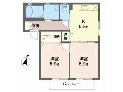 ワイハイツ東名(2K/1階)の間取り写真